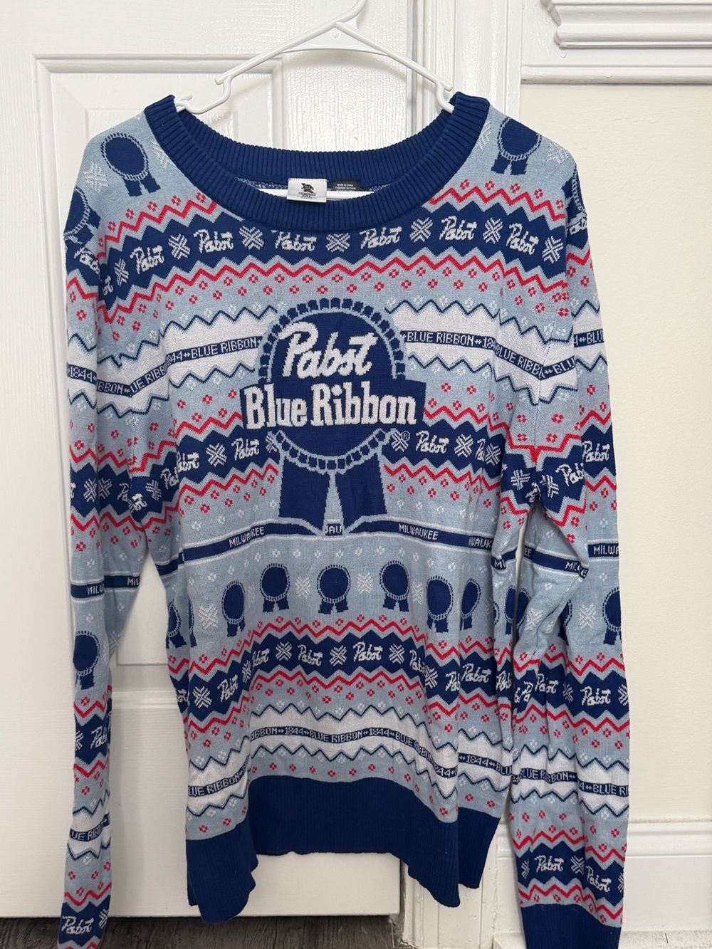Pabst Blue Ribbon (PBR) Fair Isle Ugly Christmas Sweater